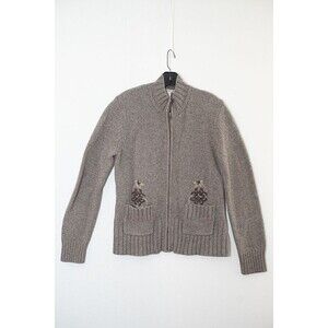 Horny Toad gray womens full zip cardigan sweater lambswool cottage gorp casual L